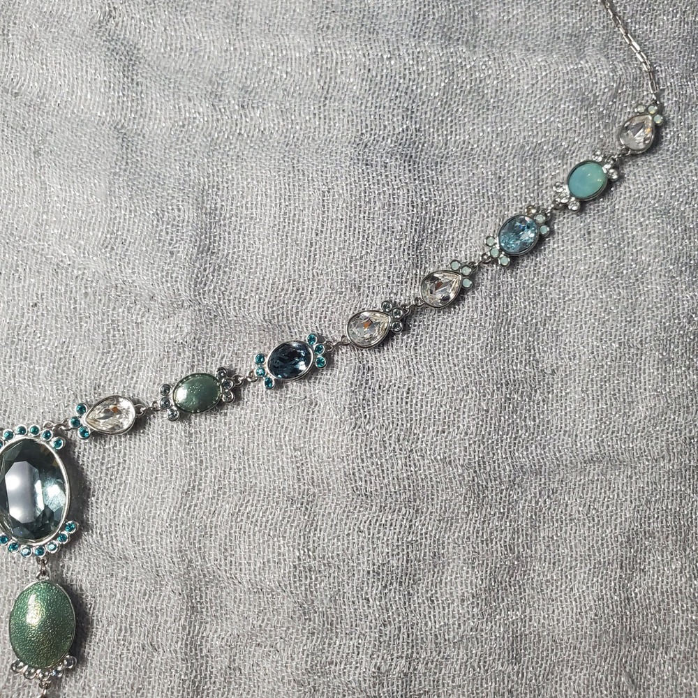 Swarovski Crystal Nocturne Long‎ Green Blue Clear Stones Silver Tone Swan Logo - Picture 6 of 11